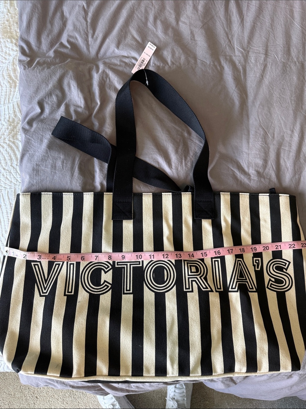 Victoria's Secret Black & Cream Stripe Tote Bag with Clutch